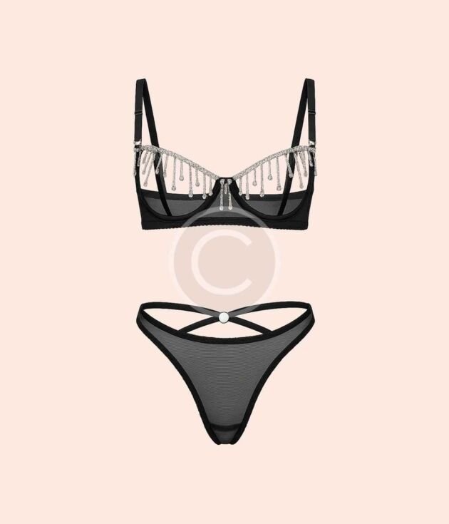 Sheer rhinestone lingerie set
