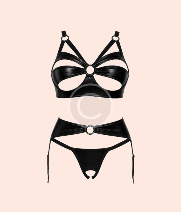 Black vinyl strappy set