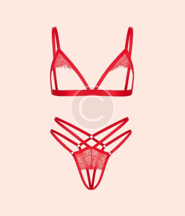 Minimal red lace bralette set