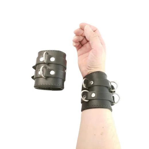 Black Double-Buckle Handcuffs for Couples – Comfortable Bondage Restraints for Roleplay & Intimate Fun - Image 3